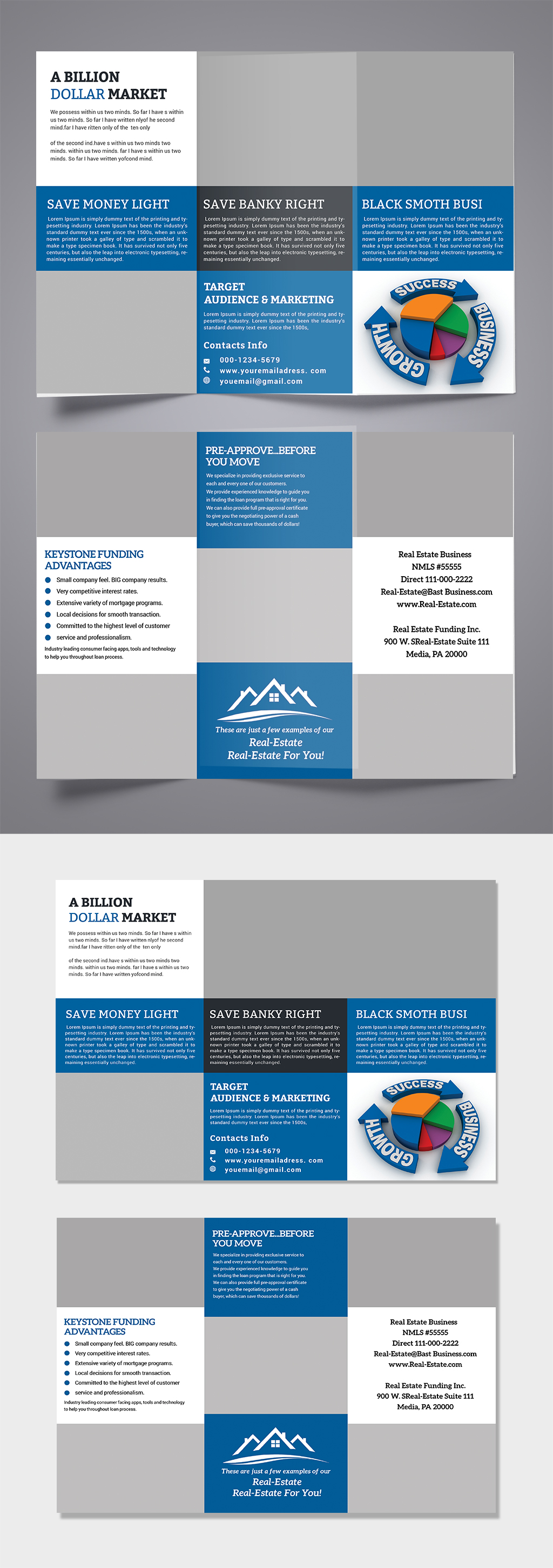 商务蓝色简约时尚三折页素材