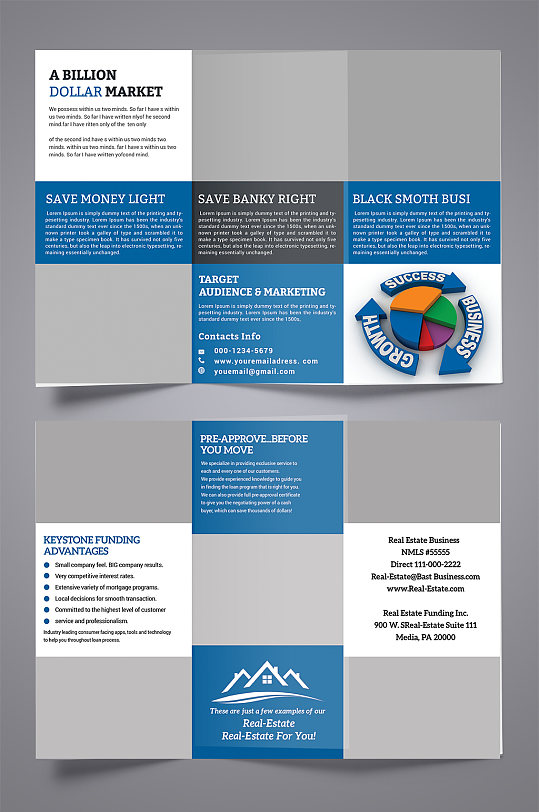 商务蓝色简约时尚三折页-众图网