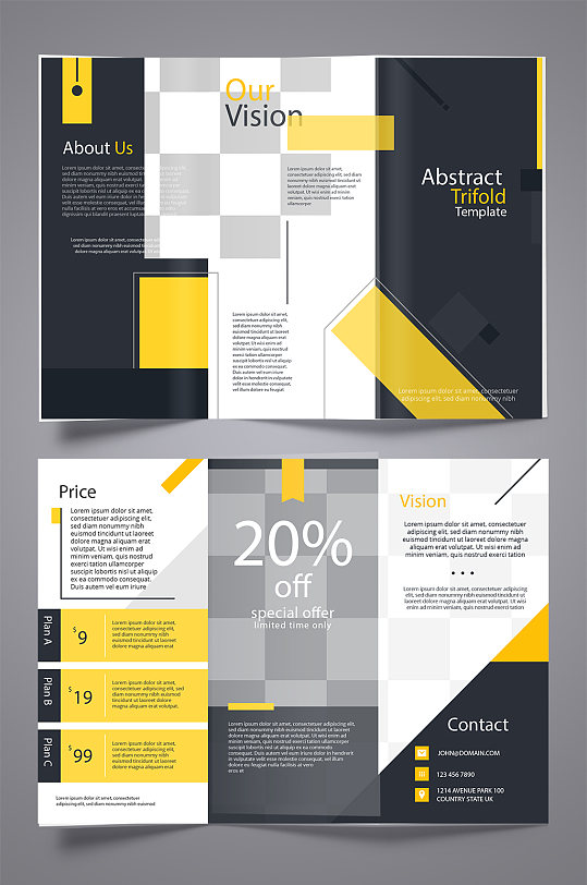 几何企业简约三折页-众图网