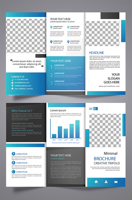 蓝色简约时尚企业三折页-众图网