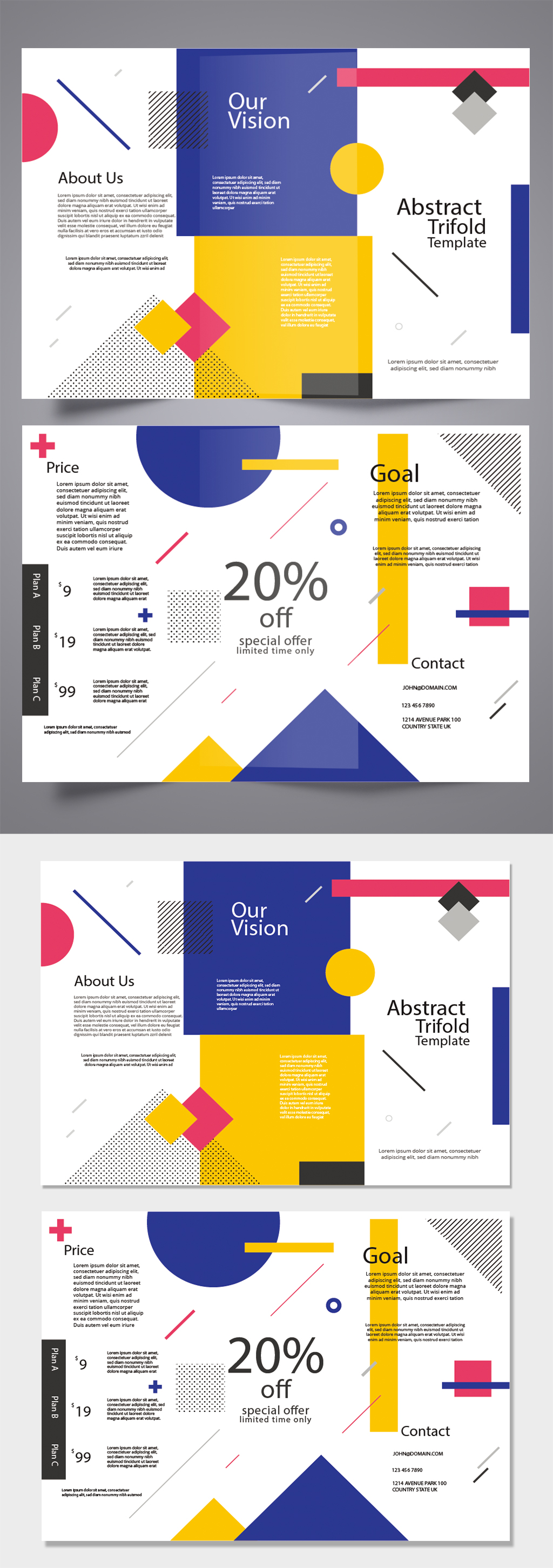 多彩几何时尚活力企业宣传册三折页模板下载-编号1228823-众图网