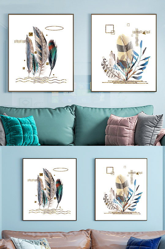 简约小清新羽毛装饰画-众图网