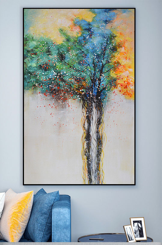 现代抽象发财树玄关装饰画