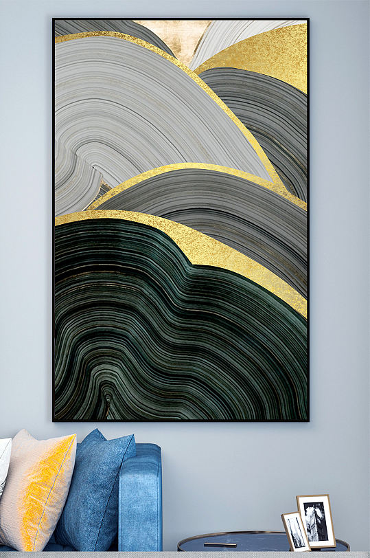 北欧现代金色玛瑙抽象玄关装饰画