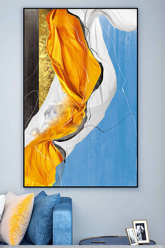 北欧几何艺术抽象飘带玄关装饰画