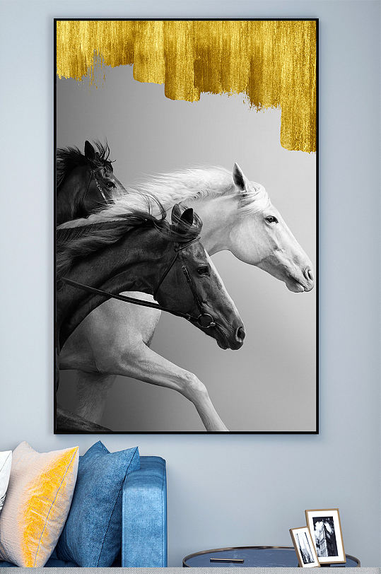 欧式简约金箔马玄关装饰画-众图网