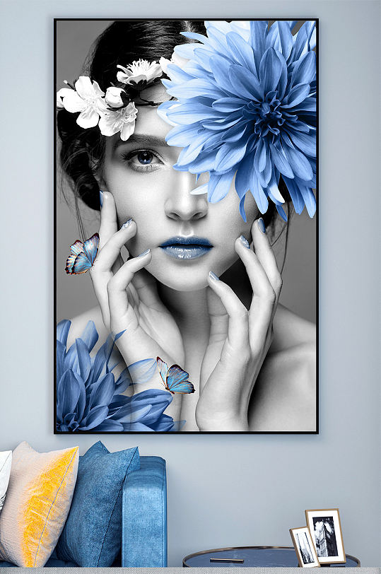 北欧创意蓝色花卉装饰画
