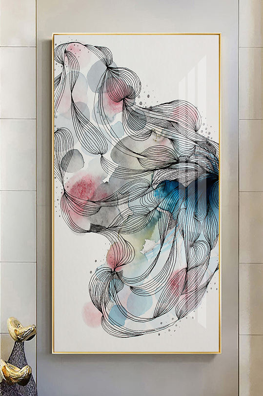 北欧抽象线条玄关装饰画