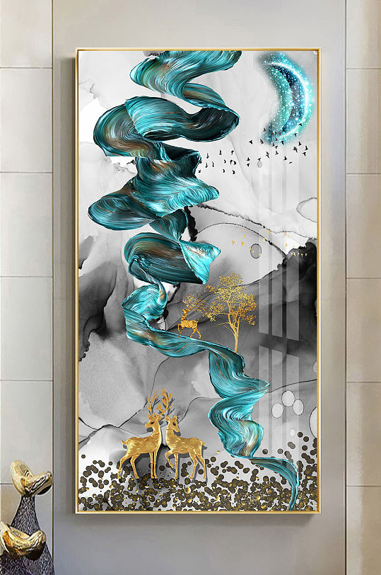 新中式抽象飘带金箔装饰画