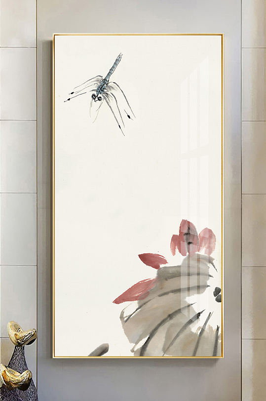 中式水墨国画荷花虾装饰画