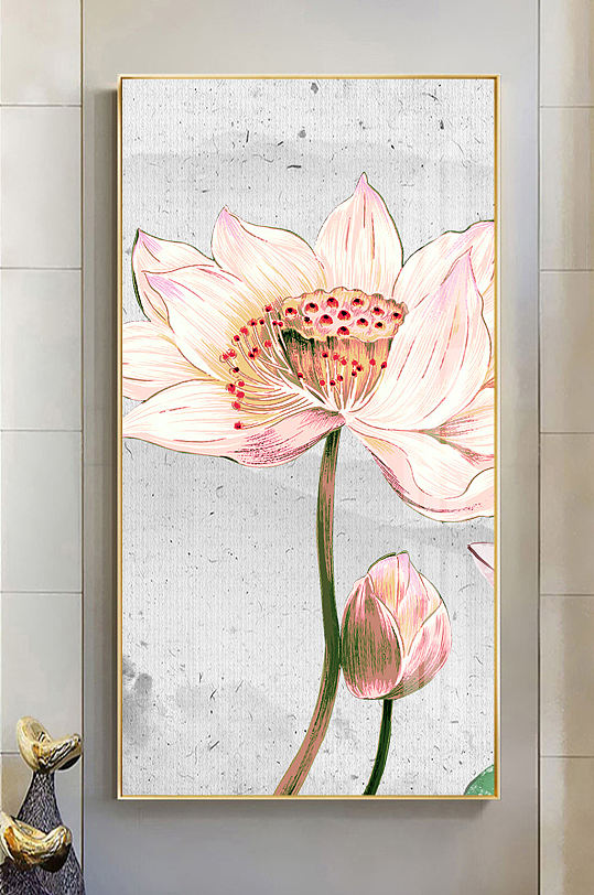 中式工笔画荷花装饰画