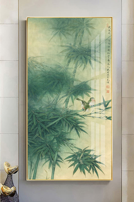 中式复古水墨竹子装饰画 月光下的凤尾竹图片
