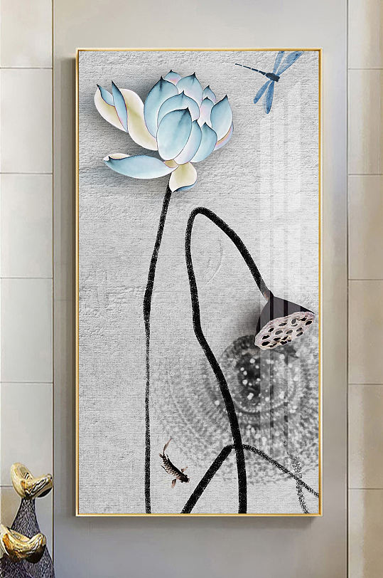 中式水墨荷花装饰画