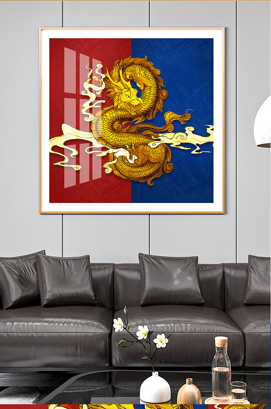 中式手绘金箔龙装饰画