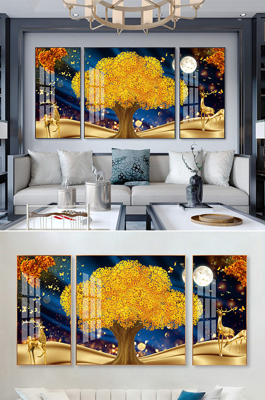 新中式金箔发财树装饰画