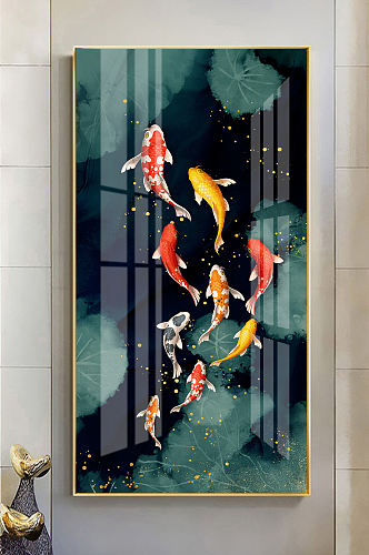 新中式荷花金鱼装饰画