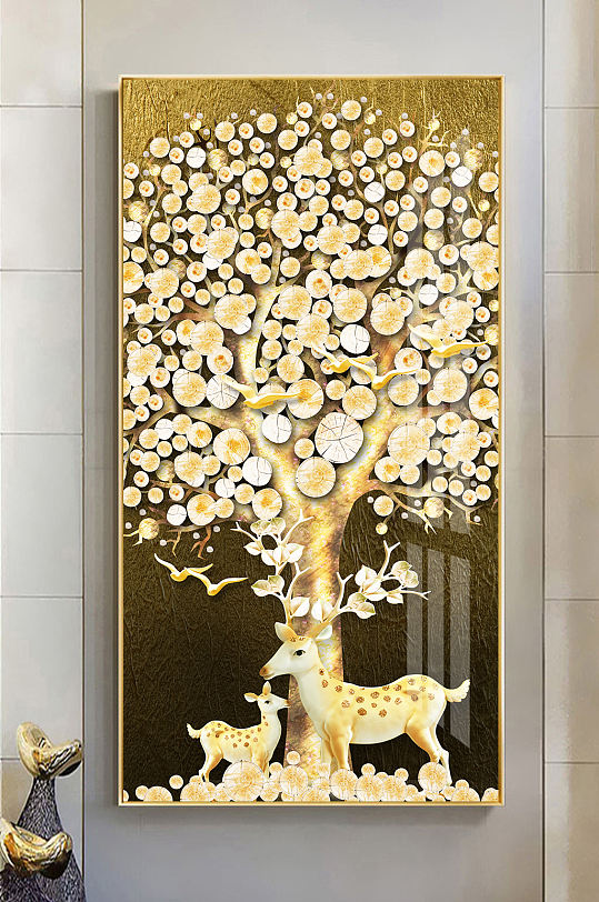 新中式金箔立体麋鹿装饰画