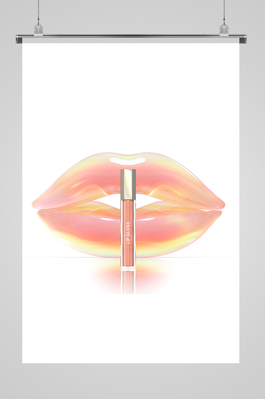 霓虹性感粉色嘴唇情人节化妆品海报设计