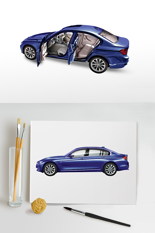 藍(lán)色汽車模型PSD模板PNG素材