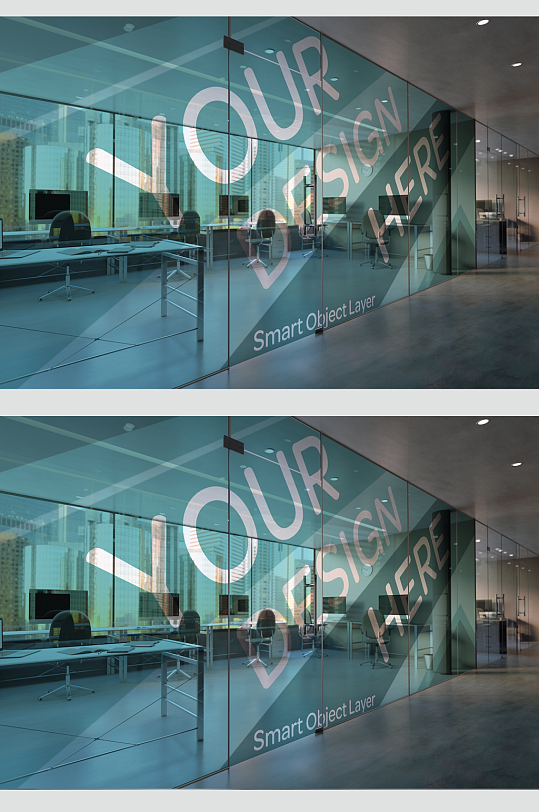 室内办公室玻璃画面样机海报广告贴图