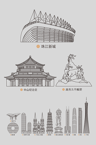 广州地标抽象线条建筑城市旅游