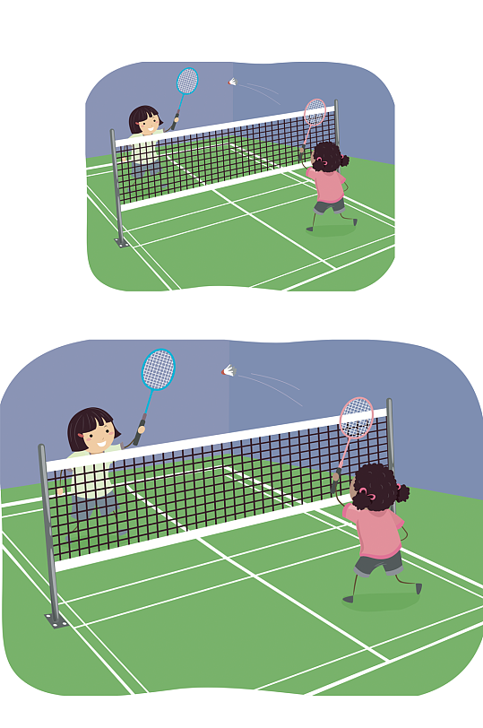 两个儿童在打网球设计素材