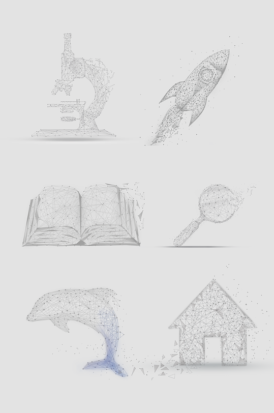 抽象科技感线条图标火箭书本房子