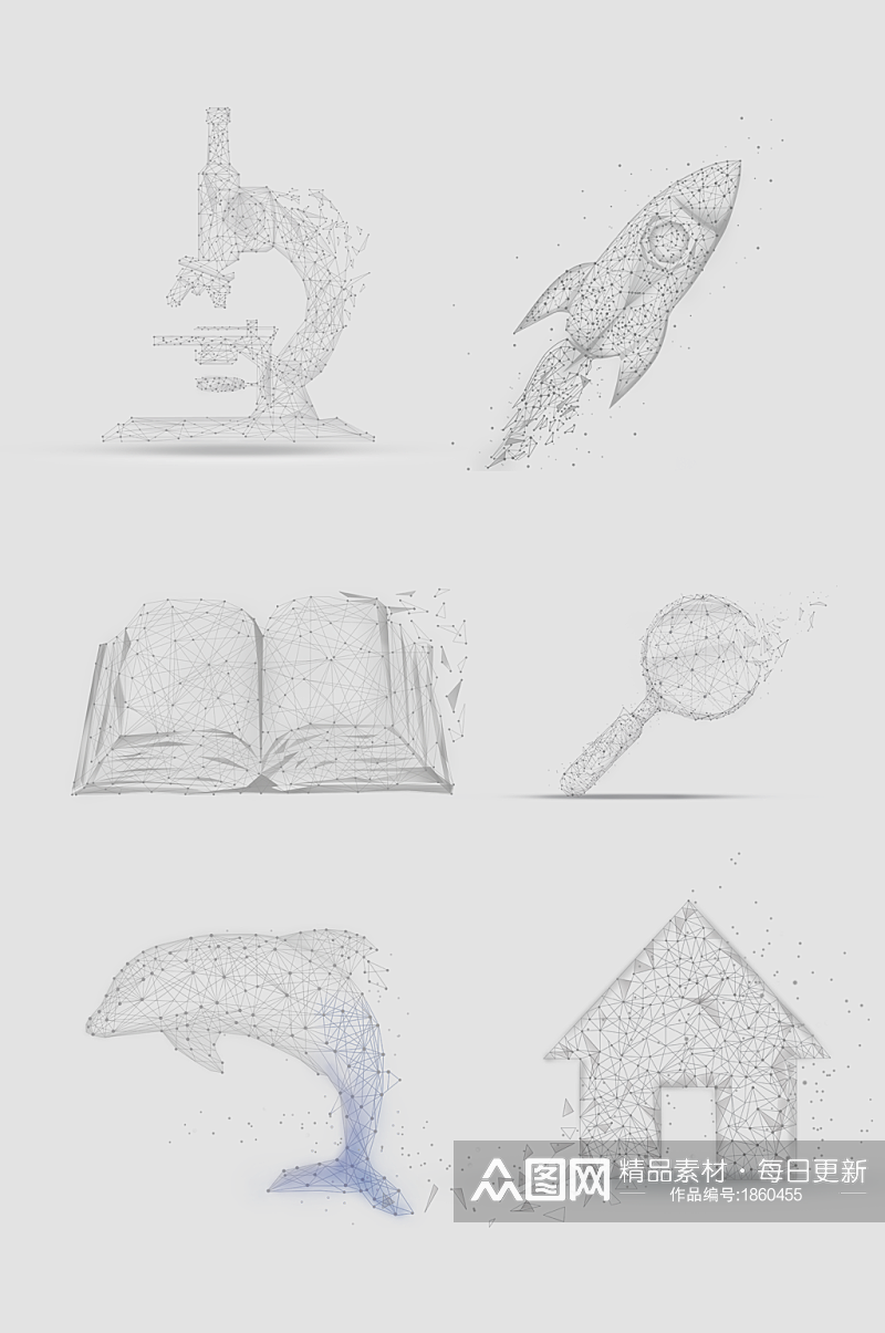 抽象科技感线条图标火箭书本房子素材