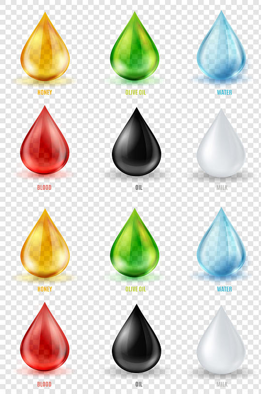 多个颜色水滴设计素材彩色雨滴