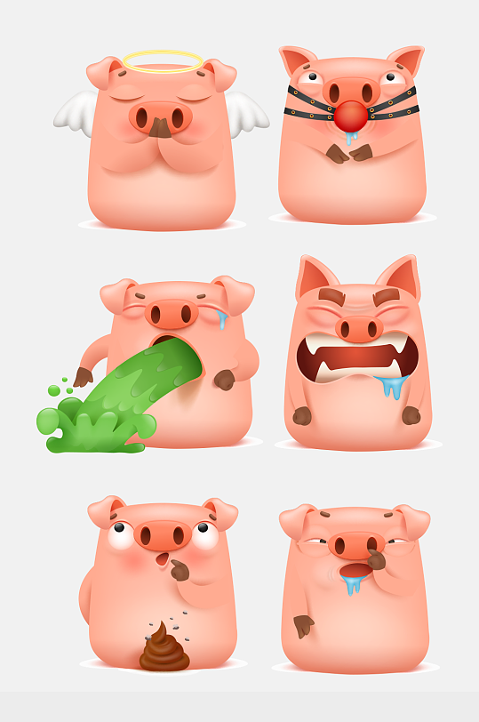 卡通小猪表情包设计猪年海报