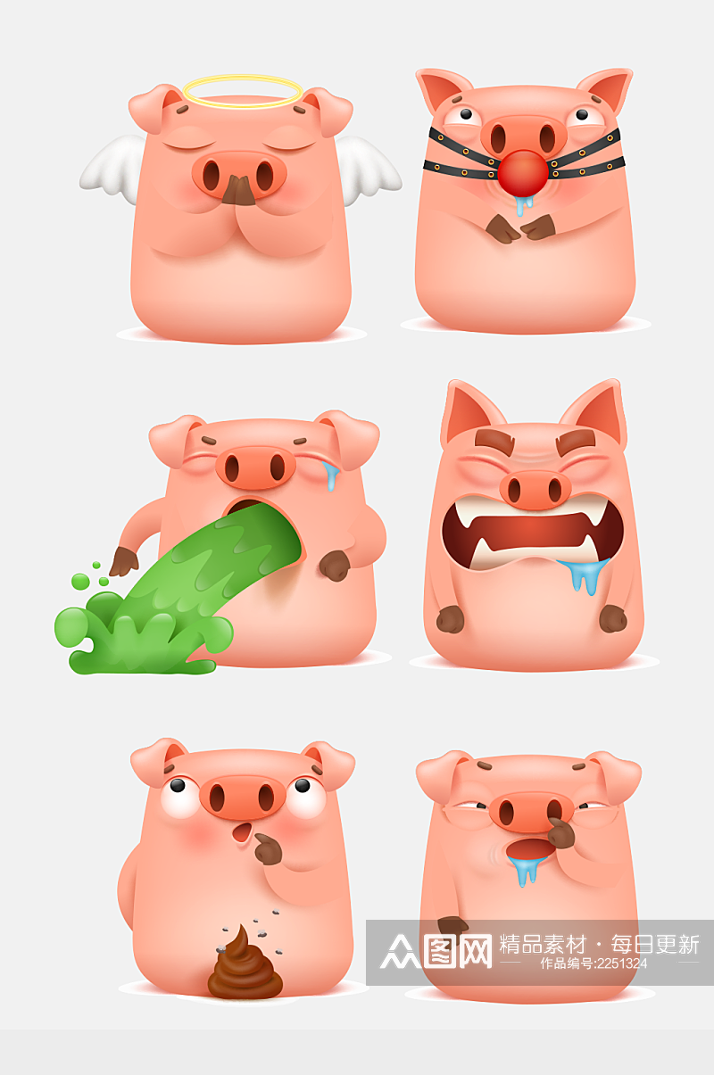 卡通小猪表情包设计猪年海报素材