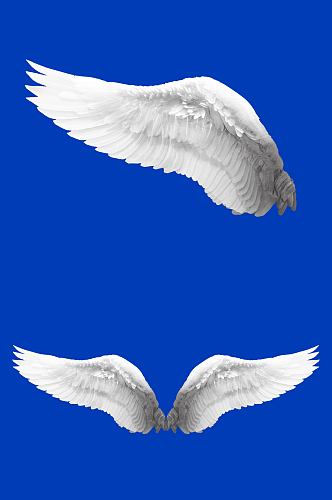 蓝色无背景PNG天使翅膀元素设计