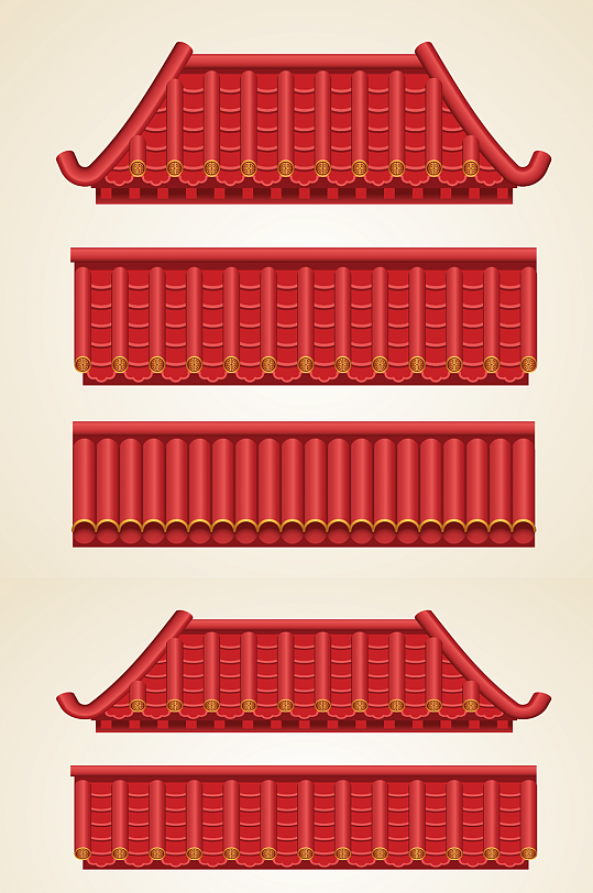 古典传统中国风新年春节红墙红瓦屋檐设计