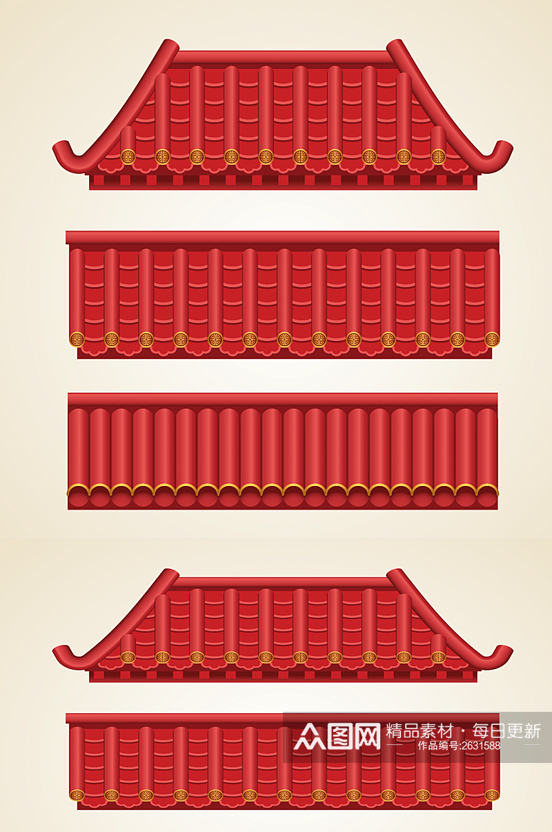 古典传统中国风新年春节红墙红瓦屋檐设计素材