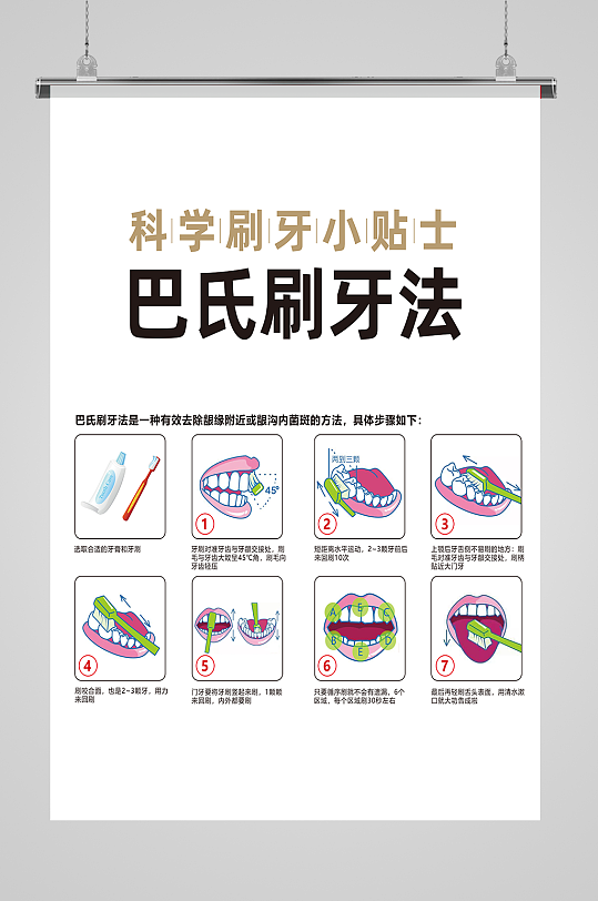 儿童正确刷牙齿方式插画海报设计