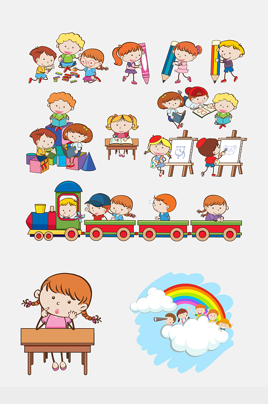 卡通兒童插畫手繪上小學(xué)幼兒園小孩子