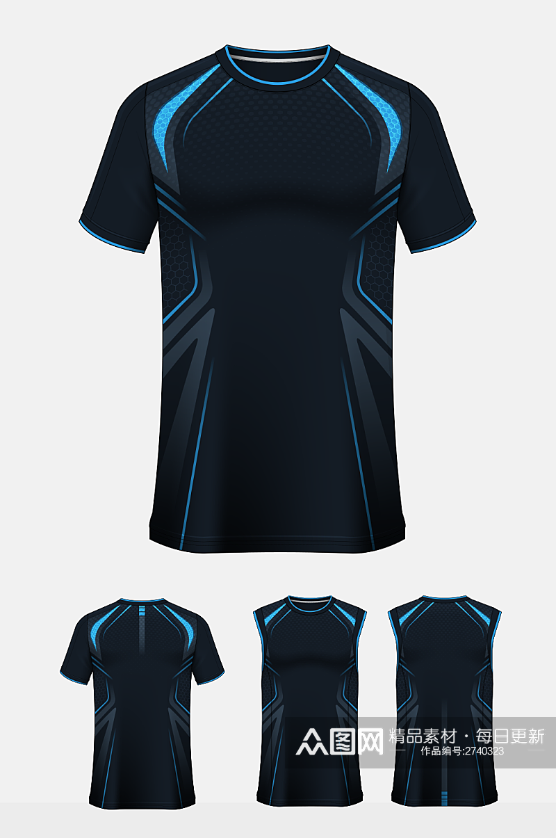 蓝色科技T恤衣服图案设计素材