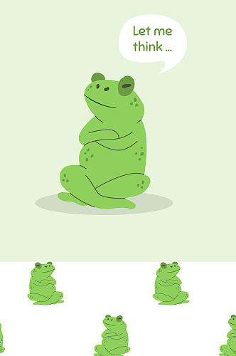 手绘有趣的青蛙无缝模式绿色动物