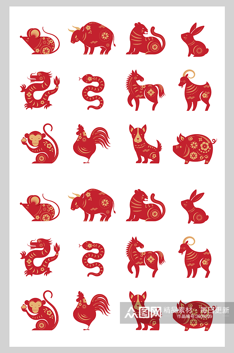 中国传统12生肖图案素材