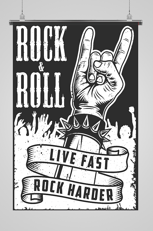 ROCK音乐派对丝带手式海报设计