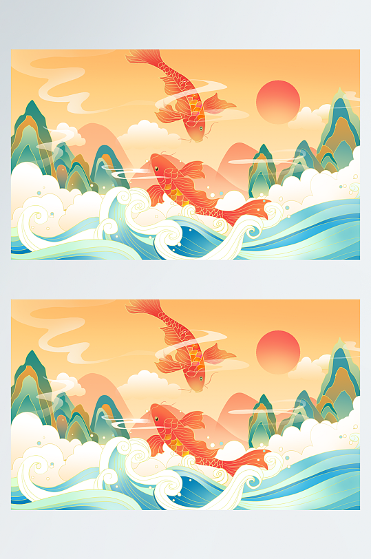 春节新年商家锦鲤好运海报手绘插画国潮-众图网