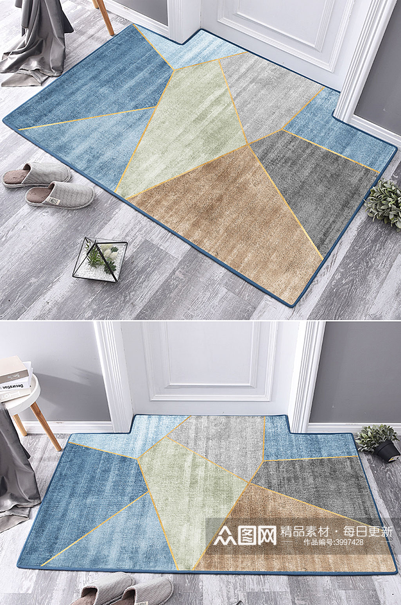 北欧现代简约ins轻奢几何抽象入门地毯素材