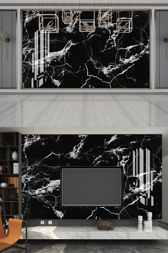 黑白灰大理石图片电视背景墙设计