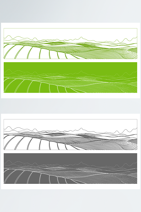 茶叶线描绿色线条茶园包装山峰线条