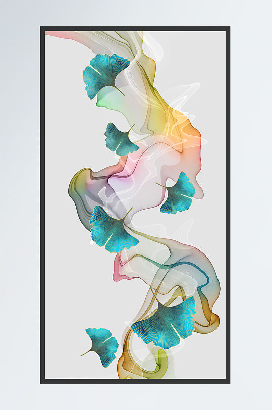 轻奢抽象线条银杏叶玄关装饰画