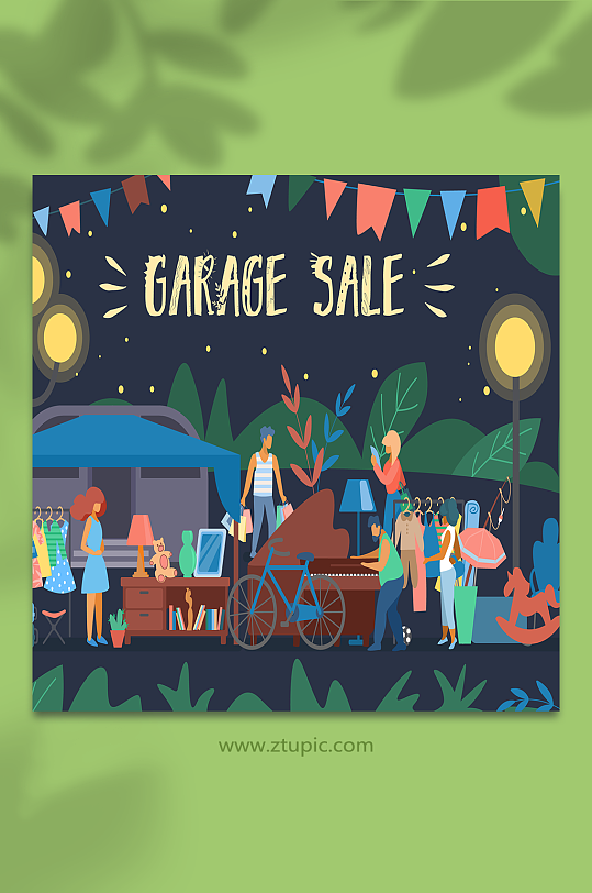 夜市经济摆摊插画