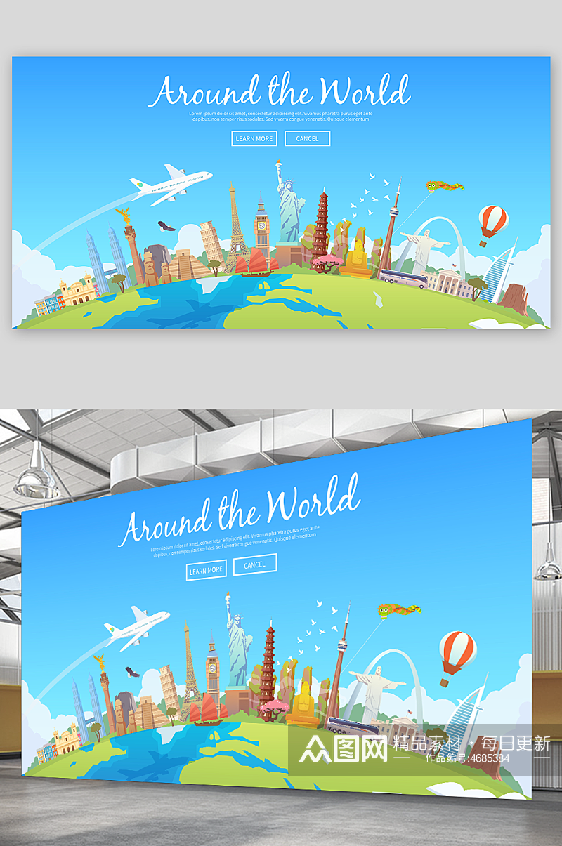 国外旅游宣传海报展板设计城市地标建筑素材