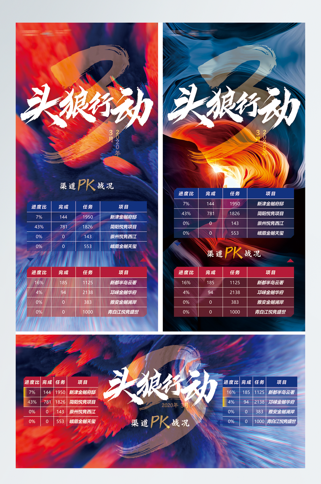 蓝红色房地产营销业绩PK宣传海报设计素材