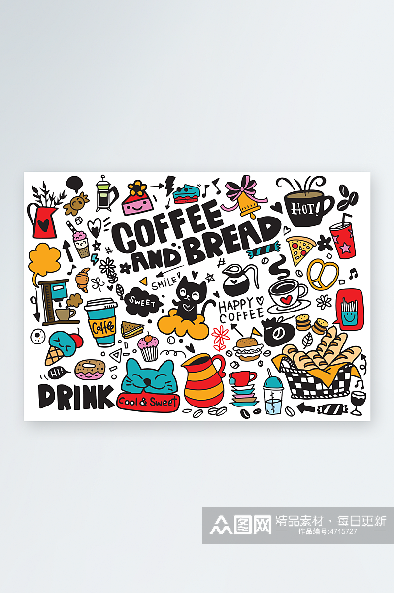 卡通猫咖啡馆卡通动物手绘插画设计元素素材