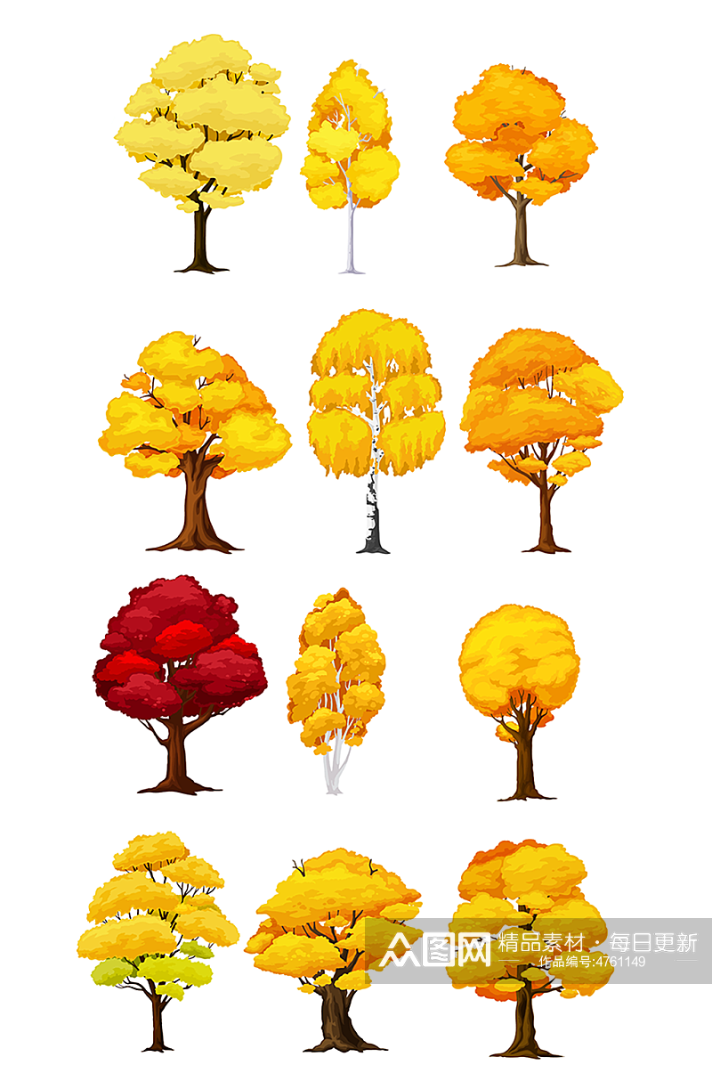 卡通秋天的树黄色的树素材